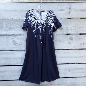 NEW NORACORA Navy Blue & White Hawaiian Floral Coastal Short Sleeve Midi Dresss